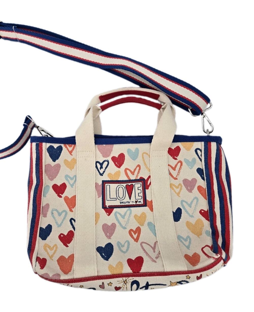 Brighton Tote Bag Mini Red White and You Canvas Hearts Love Removable Strap